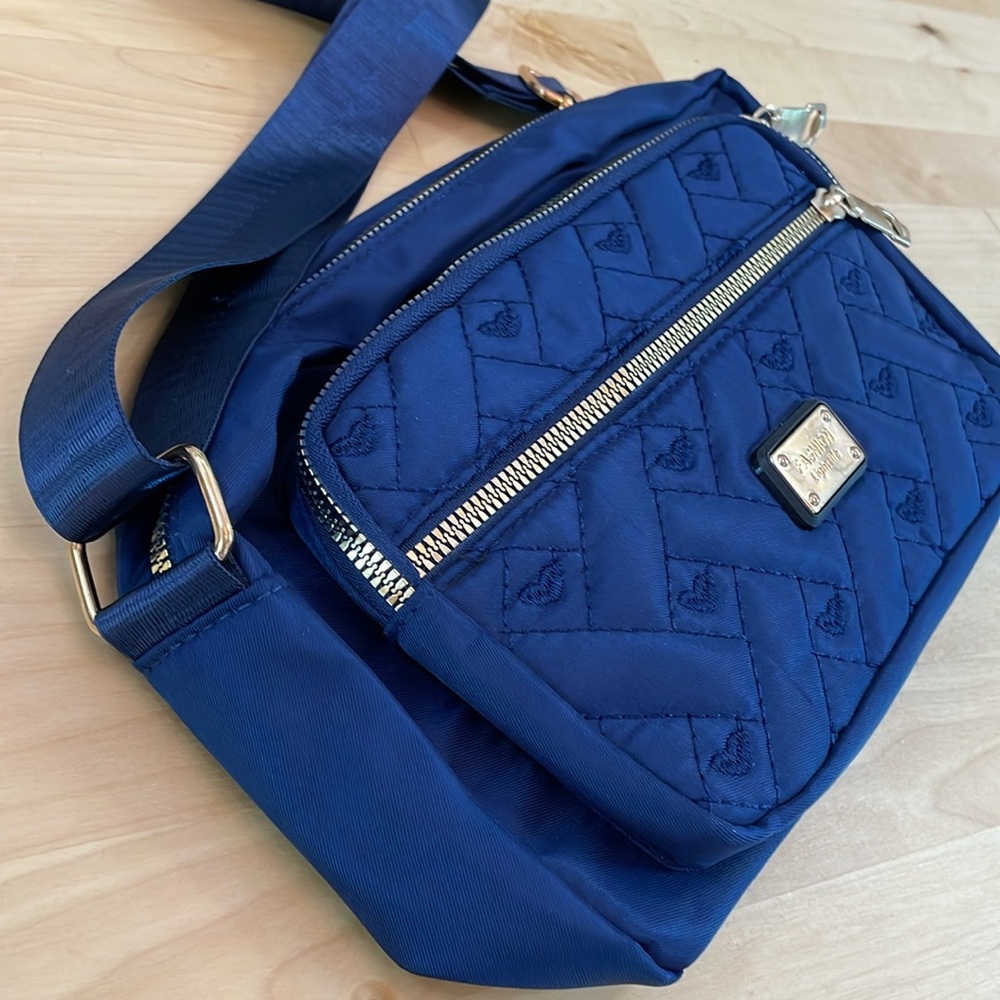 5 Zip Pocket Navy Fashion Light Life Wide Strap Cross Body Bag Quilted Rosegold